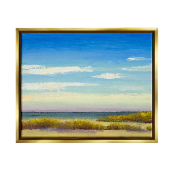 Coastal Beach Vivid Blue Sky Coastal Painting Metallic Gold Framed Art Print Wall Art