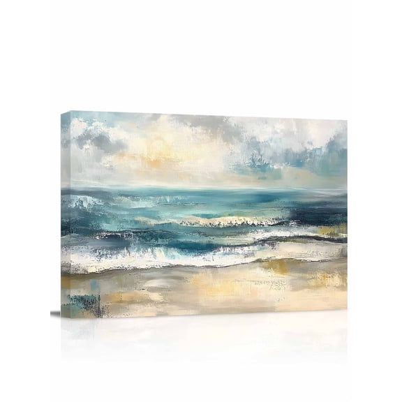 Coastal Beach Wall Art for Living Room,Canvas Picture Wall Decor for Bathroom Bedroom,Abstract Oil Painting Ocean Wave Painting Artwork for Office Kitchen Hallway Dining Room Home Decorations 12"x16"