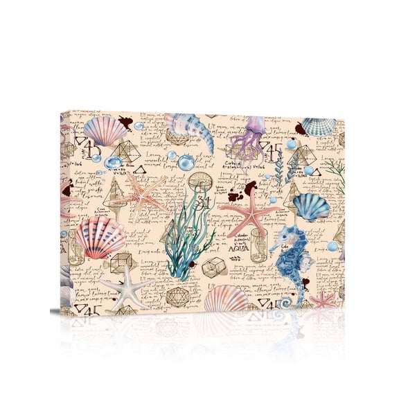 Coastal Beach Wall Art for Living Room,Canvas Picture Wall Decor for Bathroom Bedroom,Nautical Summer Ocean Starfish Coral Painting Artwork for Office Kitchen Hallway Dining Room Home Decor 12"x16"