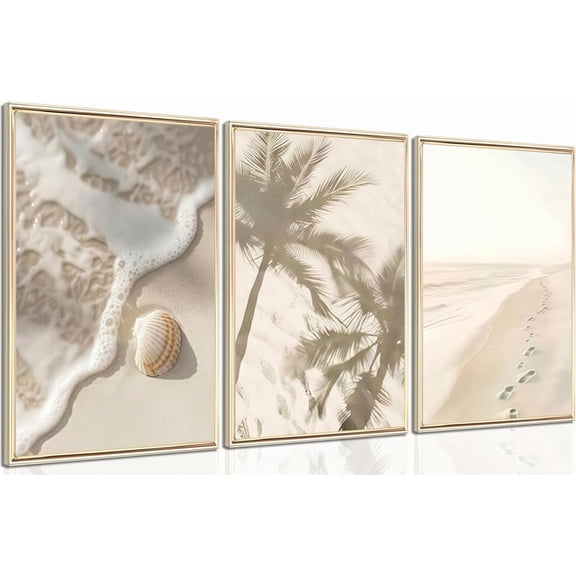 Coastal Beach Wall Art Palm Tree Seashells Painting Picture Wall Decor Seaside summer vacation Poster Print Artwork for Living Room, Bedroom, Bathroom Dorm Home Decoration