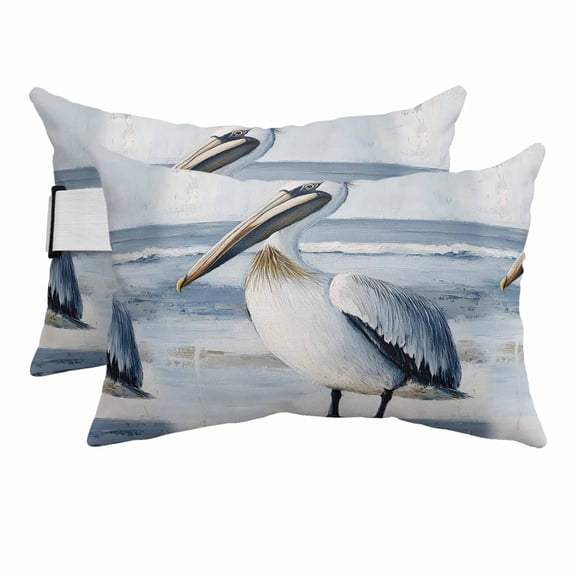 Coastal Beach White Pelican Outdoor Pillow for Chaise Lounge Chair,Head RestingPillow with Insert, Ocean Wave Seaside Bird Waterproof Lumbar Pillows for Patio Chaise Beach Chair,11"x16" 2 Pack