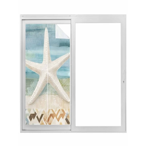 Coastal Beach Window Privacy Film, Summer Retro Starfish Wave Static Cling UV Sun Blocking Tint Film Heat Control Windows Films for Bedroom Bathroom, Window Stickers 35.4"x78.7"
