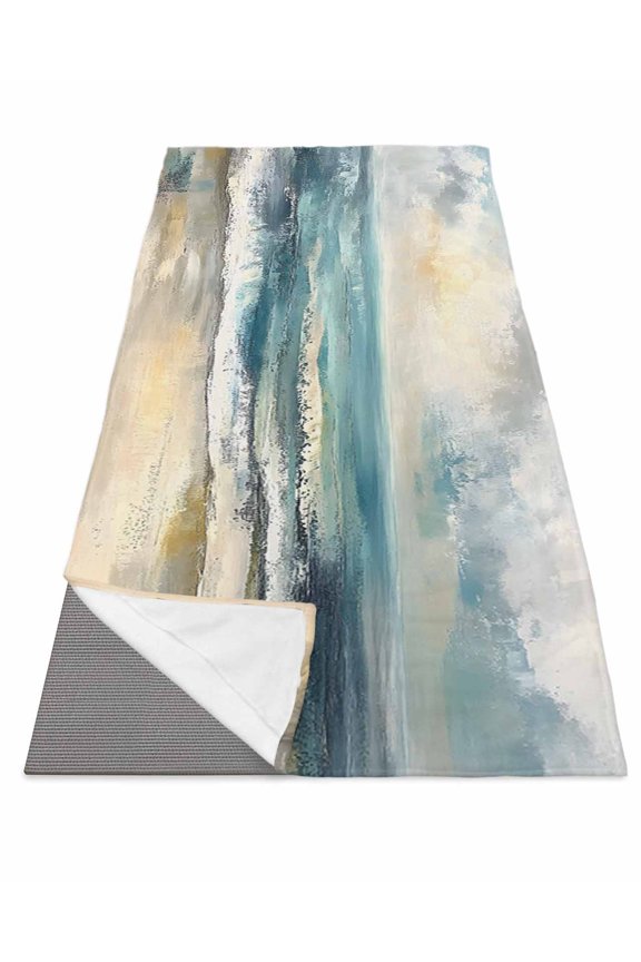Coastal Beach Yoga Towel for Hot Yoga Non Slip, Abstract Oil Painting Ocean Wave Yoga Mat Towel Absorbent Yoga Sweat Towels Microfiber Hot Yoga Blanket for Bikram Pilates 26"x70"