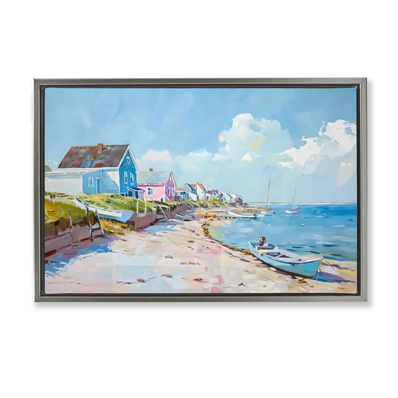 Stupell Industries Coastal Beachside Cabanas Gray Framed Floater Canvas Wall Art, design by LSR Design Studio, 17 x 25