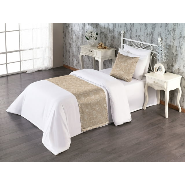 Coastal Bed Runner Set, Summer Vibe Outline Seashells Pattern on Sandy Like Background Nautical Print, Decorative Bedding Scarf & a Pillow Sham for Hotels Homes, Twin, Tan and White, by Ambesonne