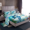 thumbnail image 1 of Coastal Bed Sheets Set Queen,Summer Sea Turtle Jellyfish Sheet Set ,Tropical Starfish Coral Sheets,Farmhouse Wooden Barn Flat Fitted Sheet with 2 Pillowcases Wrinkle Free, 1 of 5