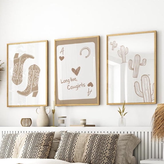 Coastal Beige Cowgirl Ace Of Hearts Playing Card Boots Long Live Decor ...