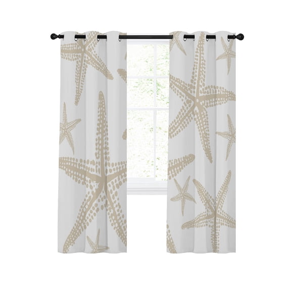 Coastal Beige Starfish Blackout Curtains for Bedroom Living Room, Nautical Minimalist Ocean Summer 45 In Long Thermal Insulated Room Darkening Drapes Grommet Window Treatments, 42 x 45 In