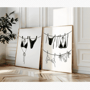 Coastal Bikini Beach Summer Clothesline Trendy Preppy Poster Set 2 Prints Set 2 , Poster Only