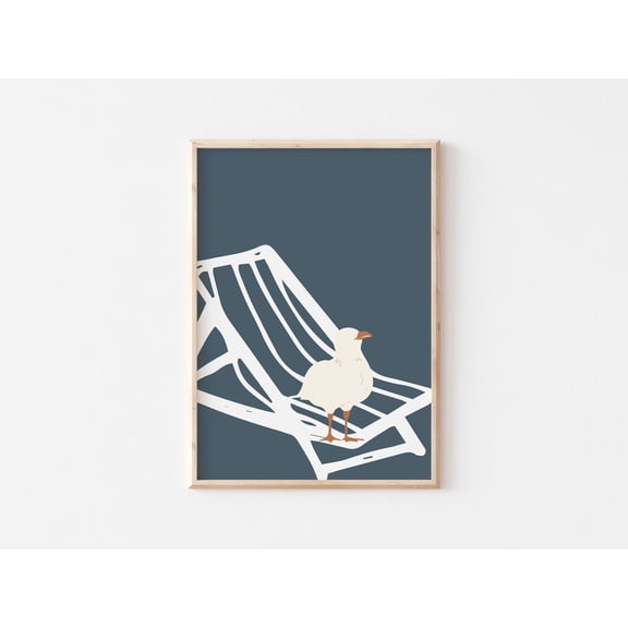 Coastal Bird Art, Beach Bird Print, Beach Chair Art, Boho Beach Print, Coastal Nursery Art, Seagull Art, Bird Poster, Wall Art, Size 8x12 UNFFRAMED F03.1.8l303