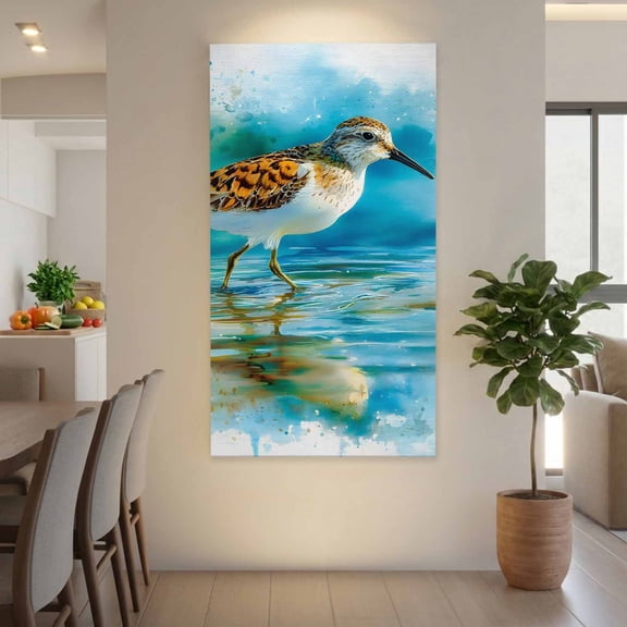 Coastal Bird Canvas Wall Art for Living Room, Watercolor Teal Blue Bird Silhouette Poster Print Painting for Bedroom Office Home Decoration Wall Pictures Prepare To Hang 20"x40"