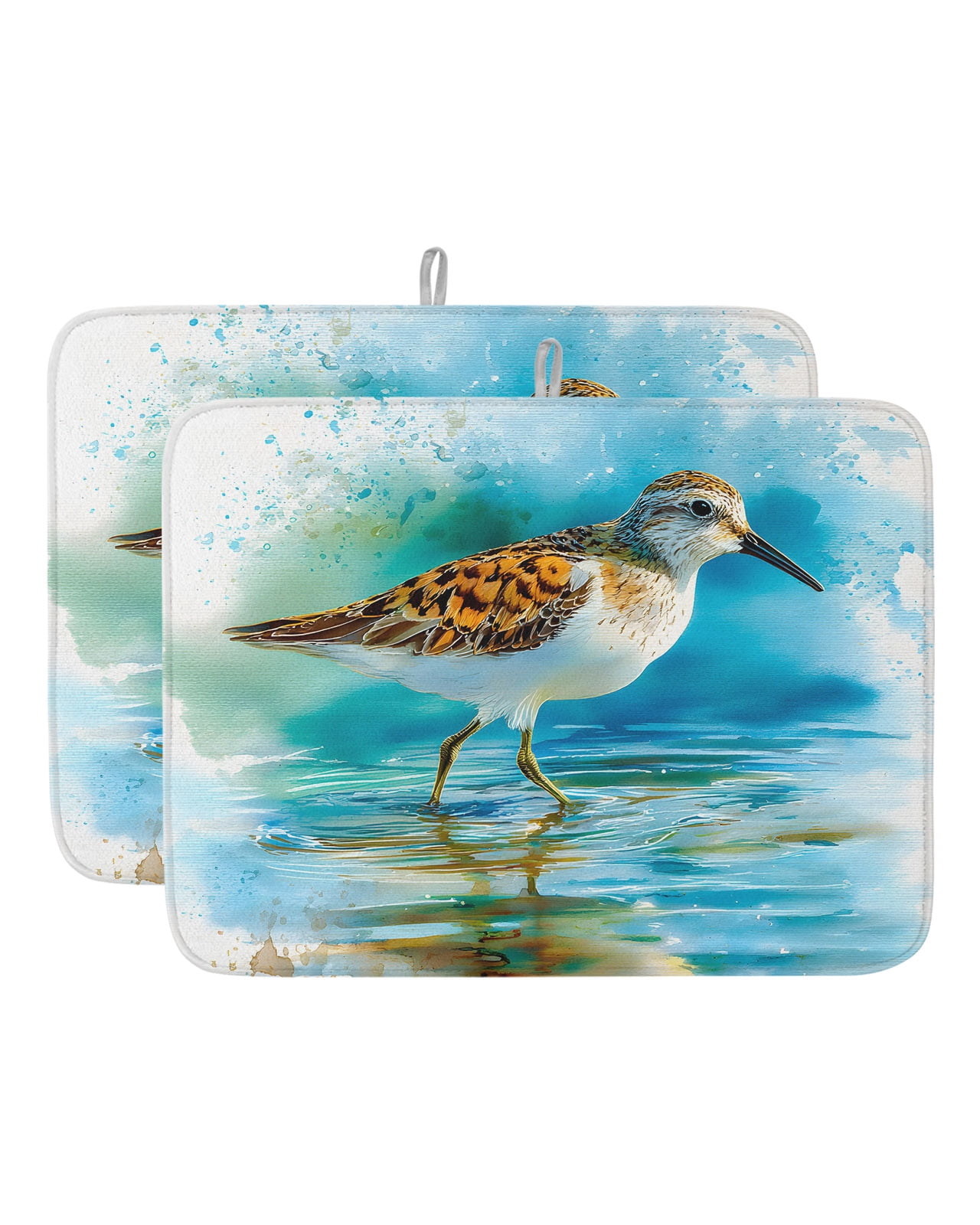 Coastal Bird Dish Drying Mat 18x24 inch Watercolor Teal Blue Bird ...