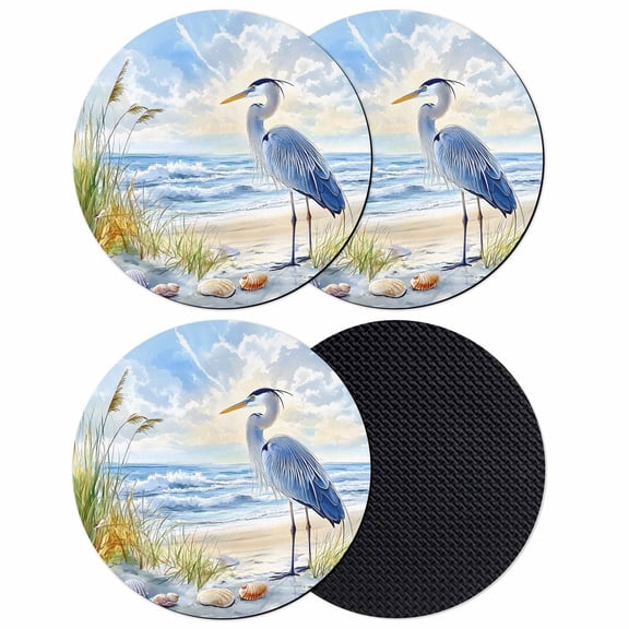 Coastal Birds Coasters Set of 4, Soft Absorbent Coasters for Drinks, Blue Sky Heron Seabird Tropical Beach Non-Slip Cup Coaster Mat with Rubber Bottom for Home Kitchen Desk Coffee Bar Table Decor 4"