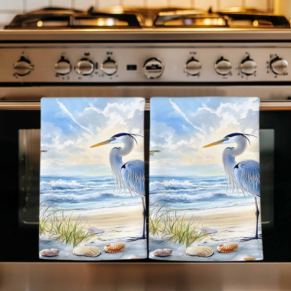 Coastal Birds Kitchen Towels Set of 1, Blue Sky Heron Seabird Tropical Beach Absorbent Dish Towels for Kitchen, Microfiber Hand Towel, Quick Drying Tea Towel for Cleaning Decorative Dishcloths