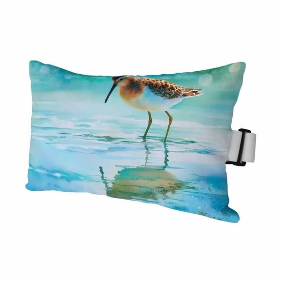 Coastal Birds Outdoor Pillows for Chaise Lounge Chair Waterproof Lumbar Pillows with Insert&Adjustable Elastic Strap Beach Headrest Pillow Summer Watercolor Waves Teal Blue Pillow for Pool 11"x16"