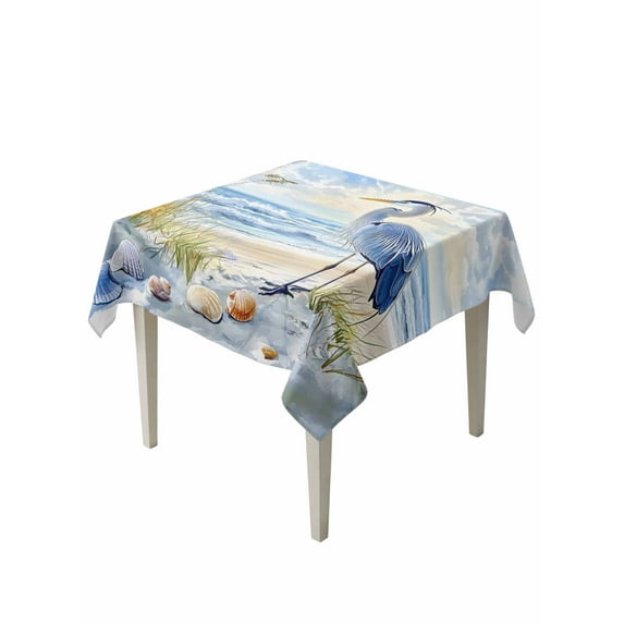 Coastal Birds Table Cloth, Blue Sky Heron Seabird Tropical Beach Waterproof Tablecloth for Square Tables, Reusable Washable Fabric Table Cover for Restaurant Kitchen Dining Tables 54"x54"