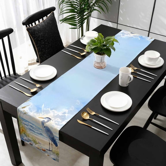Coastal Birds Table Runner 36 Inches Small - Blue Sky Heron Seabird Tropical Beach Kitchen Dining Burlap Linen Tablerunner for Small/Round/Square/Wedding/Coffee/Dining Table Party Home Décor 13 x 36