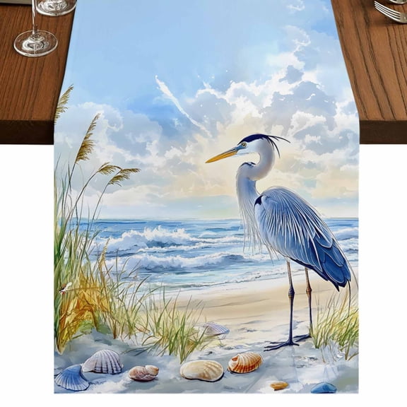 Coastal Birds Table Runner 70 Inches Long,Blue Sky Heron Seabird Tropical Beach Cotton Linen Table Runners Dresser Scarves,Decorative Tabletop Scarf Furniture Cover for Home Dinner Party 13"x70"
