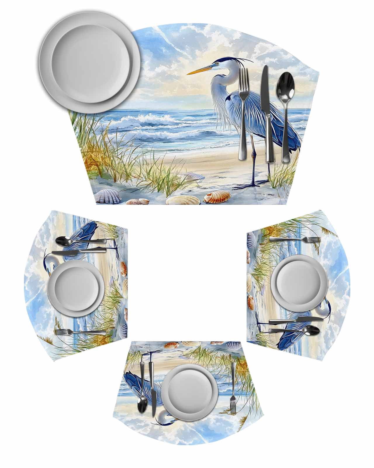 Coastal Birds Wedge Shaped Placemats Set of 2, Cotton Linen Fan Place ...