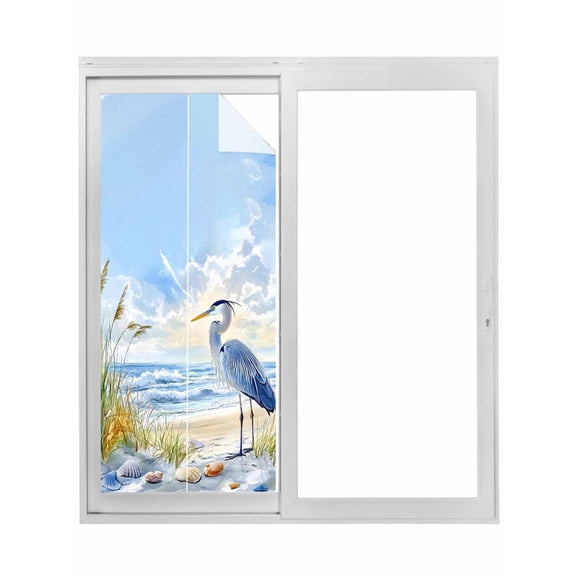 Coastal Birds Window Privacy Film, Blue Sky Heron Seabird Tropical Beach Static Cling UV Sun Blocking Tint Film Heat Control Windows Films for Bedroom Bathroom, Window Stickers 17.7"x39.3"