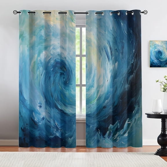 Coastal Blackout Curtains For Girls Boys Home Decor, Ocean Storm Curtains, Abstract Oil Painting Art Grommet Curtain For Living Room Bedroom 52"W x 96"L (Pack of 2)