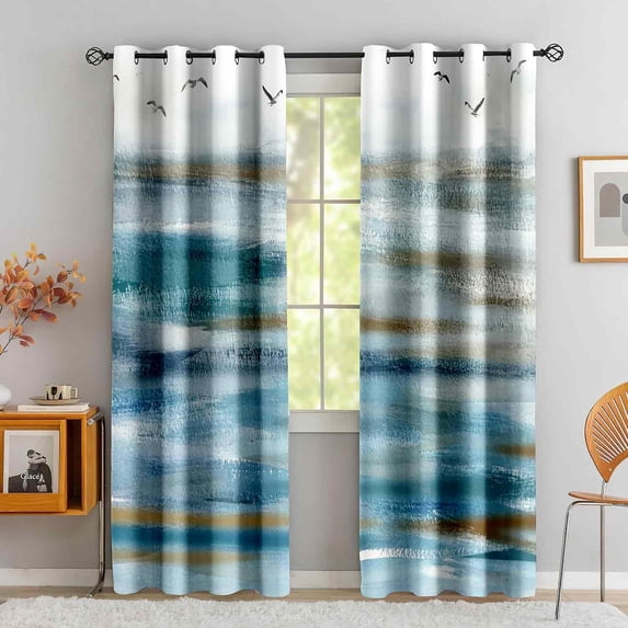 Long Valance Coastal Blackout Curtains for Bedroom 63 inch Long 2 Panels, Nautical ...