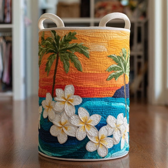 Coastal Bloom Quilted Laundry Basket, Clothes Hamper Storage Bag, Housewarming Gift Ideas, Gift For Mom