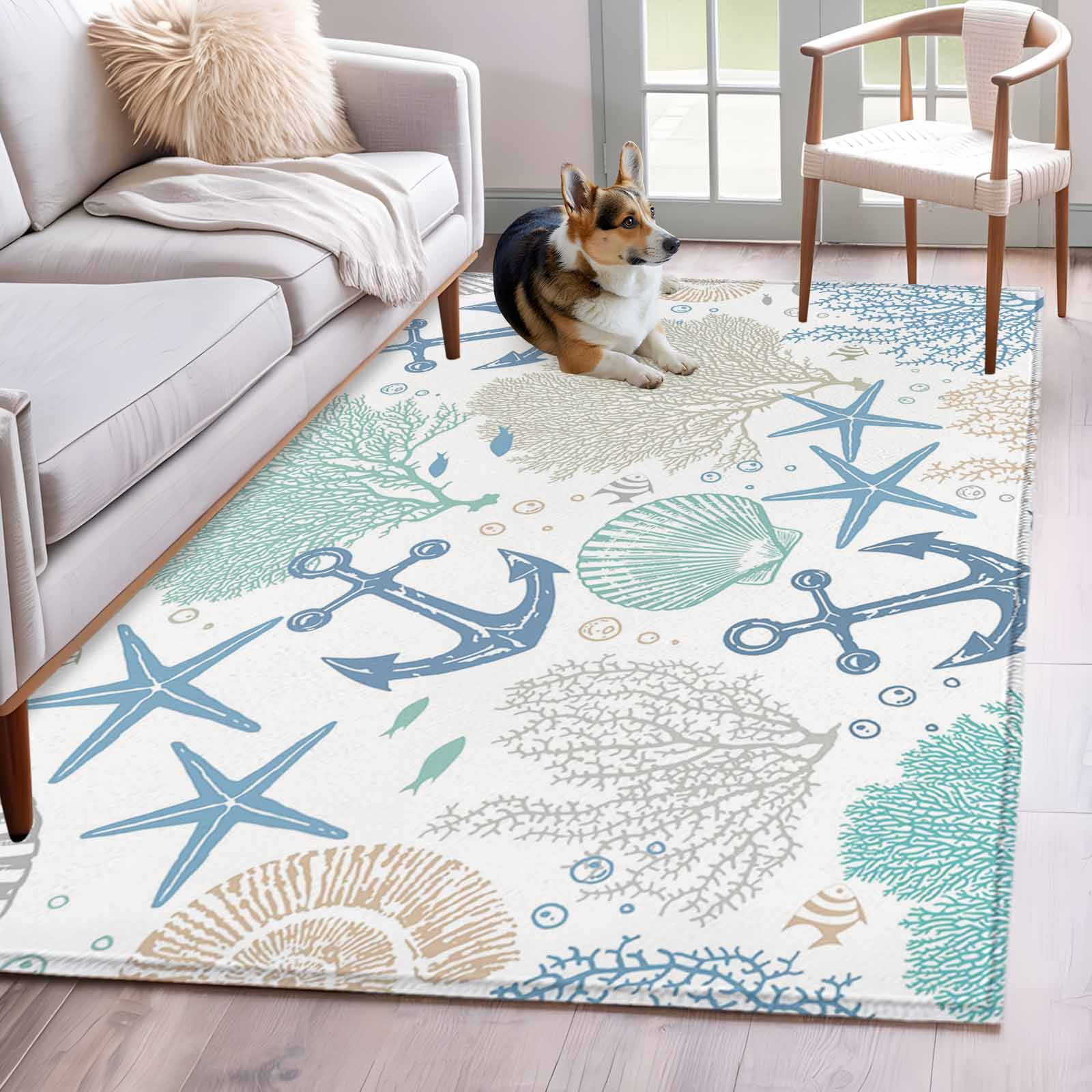 Coastal Blue Anchor 3'x5' Rug for Bedroom Foot of Bed Small Living Room ...