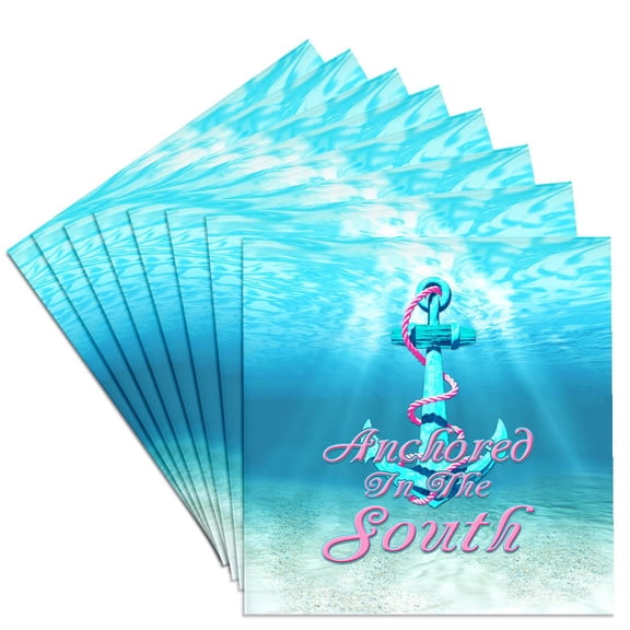 3drose, Coastal Blue and Pink Anchor in the South Sailing Gift., Set of 8 Ceramic Tile Coasters