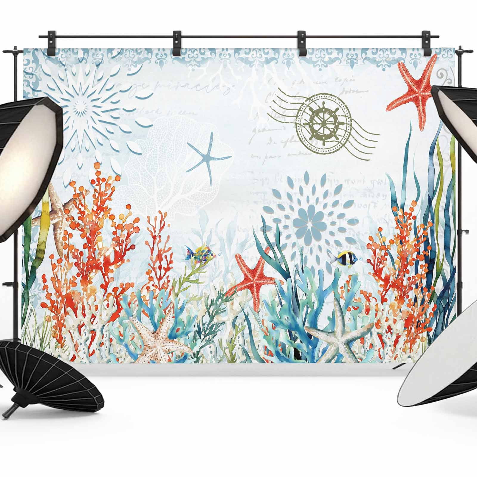 10x8ft photo backdrop, starfish coastal soft polyester... Coastal Blue Backdrop for Photography,Fabric Photo Background Backdrop ...