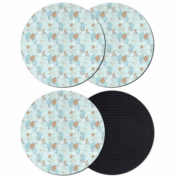 Coastal Blue Coasters Set of 4, Absorbent Coasters for Drinks, Ocean Coral Shell Starfish Retro Seahorse Coaster for Desk Coffee Table Protection, Home Decor House Warming Gifts 4"