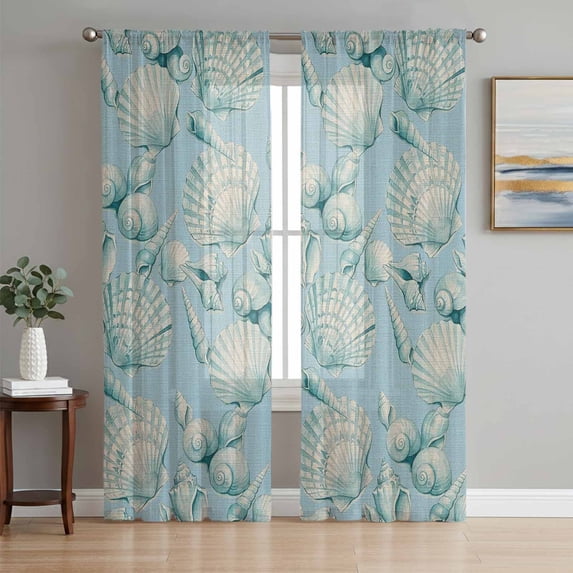 Coastal Blue Conch Sheer Curtains 72 Inch Length 2 Panels Set, Retro ...