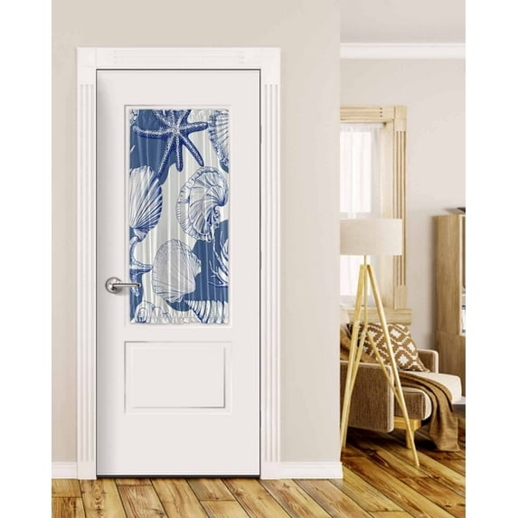 Coastal Blue Coral Blackout Curtains French Door Curtains for Door Window, Summer Ocean Watercolor Shell Privacy Drapery for Patio/Sidelight Doors, 1 Panel with Tieback, 25 x 40 Inches