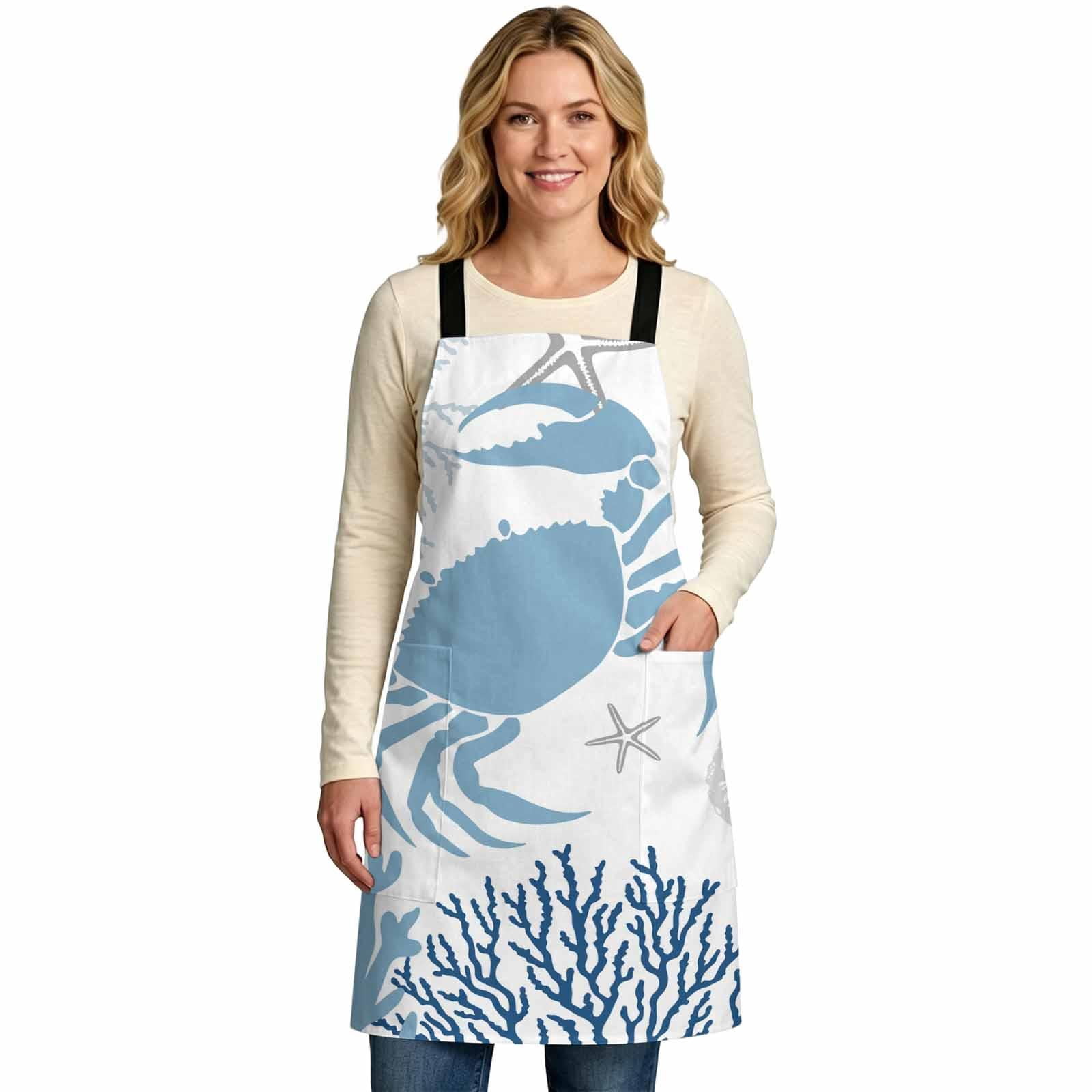 Coastal Blue Crab Aprons for Women with Pockets, Coral Starfish Ocean ...