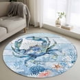 thumbnail image 1 of Coastal Blue Crab Round Area Rug 4 FT, Non Slip Indoor Outdoor Rug, Ocean Nautical Starfish Coral Wooden Washable Soft Circular Carpet Non-Shedding Floor Mat for Coffee Table Nursery Foyer Balcony, 1 of 8