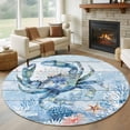 thumbnail image 1 of Coastal Blue Crab Round Area Rug 7 FT,Non Slip Living Room Area Carpet,Ocean Nautical Starfish Coral Wooden Washable Soft Circular Rug Non-Shedding Floor Carpet for Bedside Office Play Room Classroom, 1 of 9