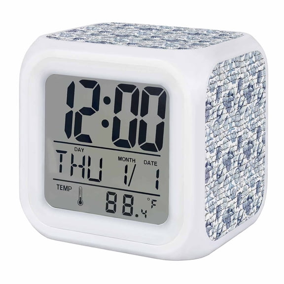Coastal Blue Digital Alarm Clock for Bedrooms, Smart LED Alarm Clock with 7 Color Changing Night Light, Ocean Starfish Retro Conch Summer Shell Silent Wake Up Clocks for Sleep Study Cooking 3.2"x3.2"