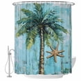 thumbnail image 1 of Coastal Blue Green Shower Curtain Set - Long 72" x 84" Washable Bathtub Curtain with 12 Hooks, Ocean Beach Tropical Plant Starfish Waterproof Fabric Stall Shower Curtains for Bathroom/Bathtub Décor, 1 of 6