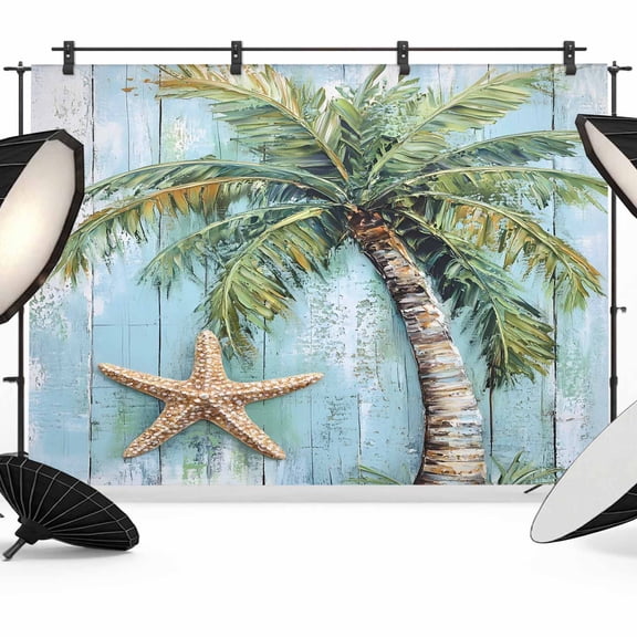 Coastal Blue Green Tree Backdrop for Photography,Fabric Photo Background Backdrop,Beach Tropical Plant Wood Grain Photo Booth Background for Portrait Photoshoot Video Wedding Studio Banner 7x5ft
