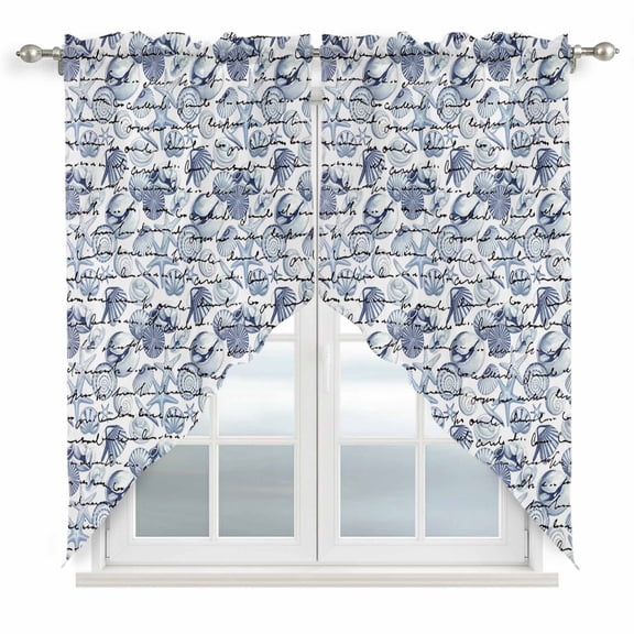 Coastal Blue Kitchen Window Curtains, Swag Curtains Valance for Bedroom Living Room Bathroom, Ocean Starfish Retro Conch Summer Shell Rod Pocket Window Treatment Curtain Block Drapes 2 Panels 28"x36"