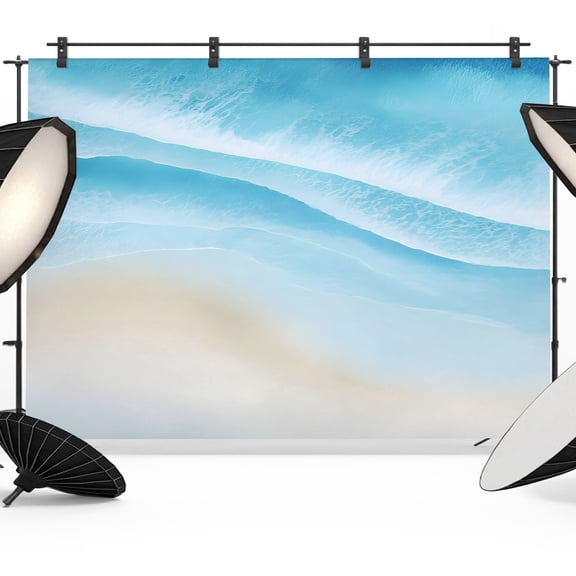 Coastal Blue Ocean Water Backdrops for Photography, Sandy Beach Summer Modern Gradient Fabric Photo Background Sturdy Studio Props for Photo Studio, Video Recording, Booth & Photoshoot 7x5ft