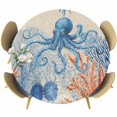 thumbnail image 1 of Coastal Blue Octopus Round Tablecloth 55-60 Inch Round Fitted Table Cloth with Elastic Edge, Retro Nautical Coral Starfish Leaves Waterproof Table Cover Protector for Outdoor Picnic Party Dining, 1 of 9