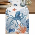 thumbnail image 1 of Coastal Blue Octopus Table Runner 72 Inches, Summer Nautical Marine Life Leaves Bed Runner Dresser Scarves Tabletop for Indoor Outdoor Parties/Ceremony/Banquet, 18" x 72", 1 of 9