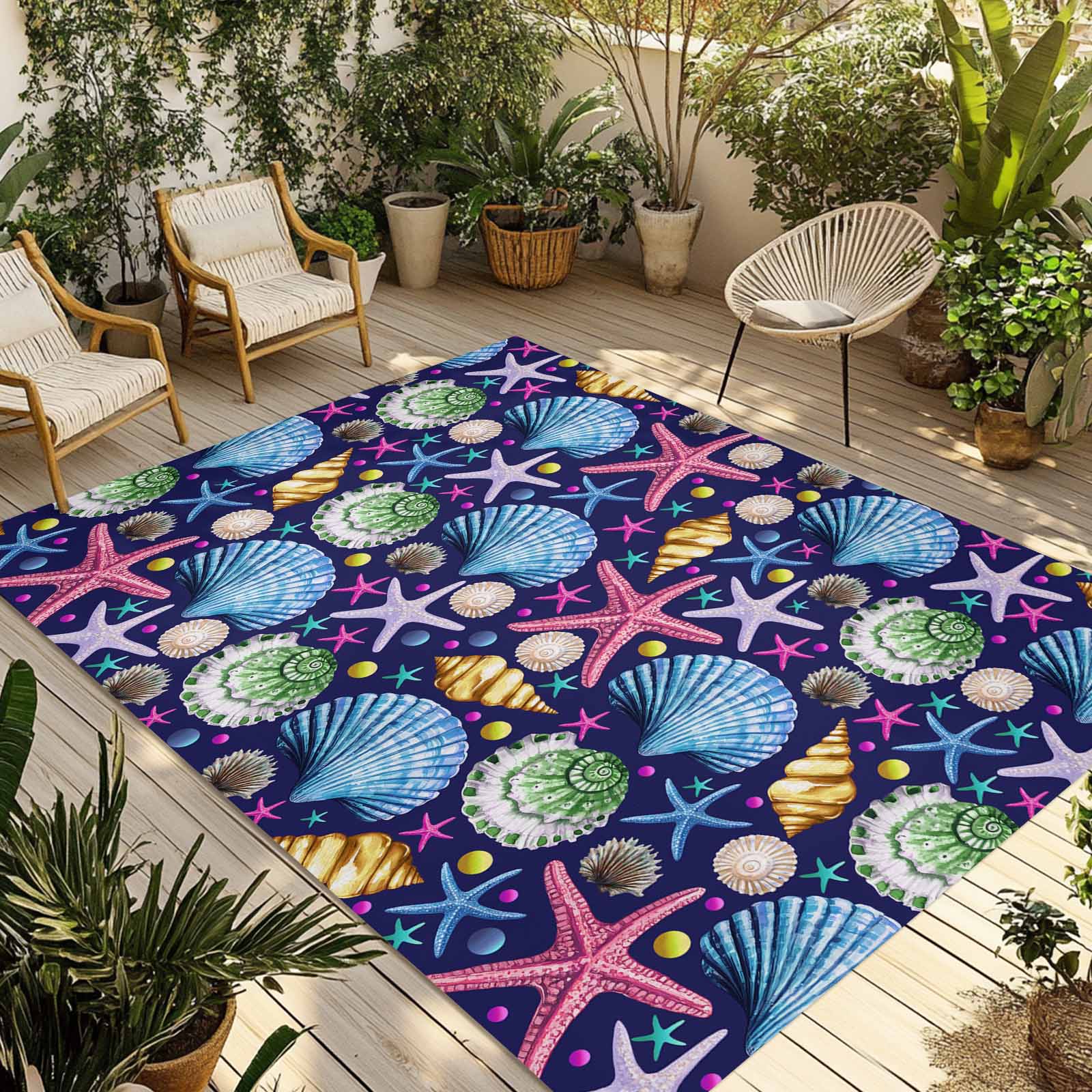 Coastal Blue Outdoor Rug 3x5 Ft - Reversible Patio Rug Outdoor Camping ...