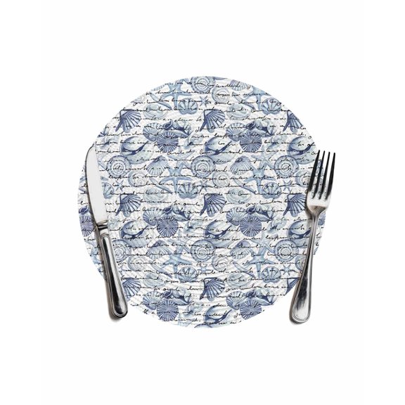 Coastal Blue Round Placemats for Dinning Tables,Heat-proof Braided Table Mats 13 Inch,Ocean Starfish Retro Conch Summer Shell Washable Place Mat for Kitchen Restaurant Party Decor Table Setting