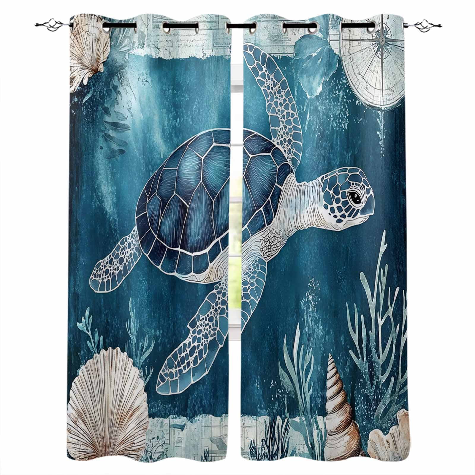 Coastal Blue Sea Turtle Blackout Curtains for Bedroom Living Room ...
