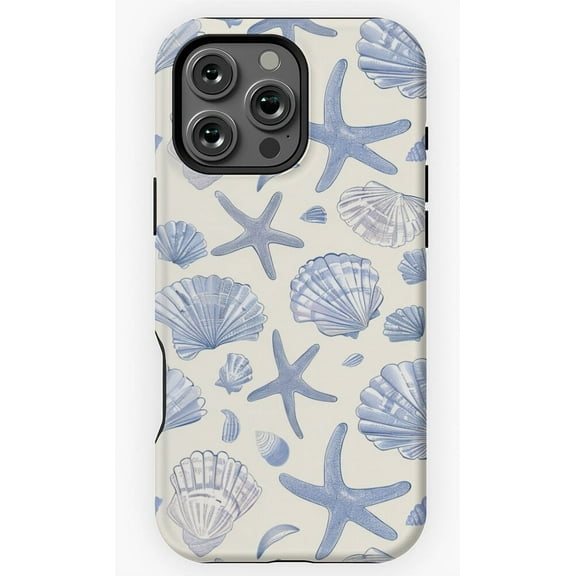 Coastal Blue Seashells Pattern Print Ocean Beach Summer G752 Compatible Phone Case for iPhone 17, 16, 15, 14, 13, 12, and 11 Pro Max