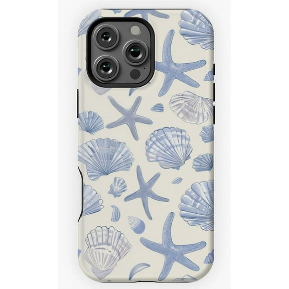 Coastal Blue Seashells Pattern Print Phone Case for iPhone 16 15 14 13 12 11 Pro Max