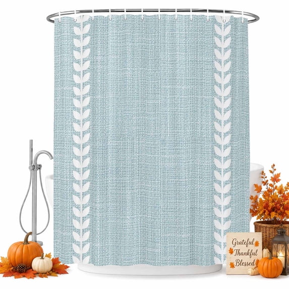 Coastal Blue Shower Curtain Set - 72" x 78" Washable Bathtub Curtain with 12 Hooks, Modern Bohemia Simple Plants Lines Pattern Waterproof Fabric Stall Shower Curtains for Bathroom/Bathtub Décor