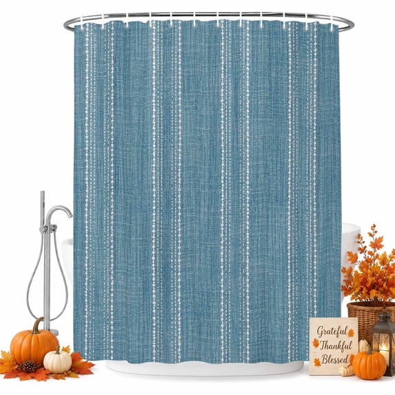 Coastal Blue Stripe Shower Curtain Set - Long 72" x 84" Washable Bathtub Curtain with 12 Hooks, Farmhouse Vintage Minimalist Geometric Waterproof Fabric Stall Shower Curtains for Bathroom Décor